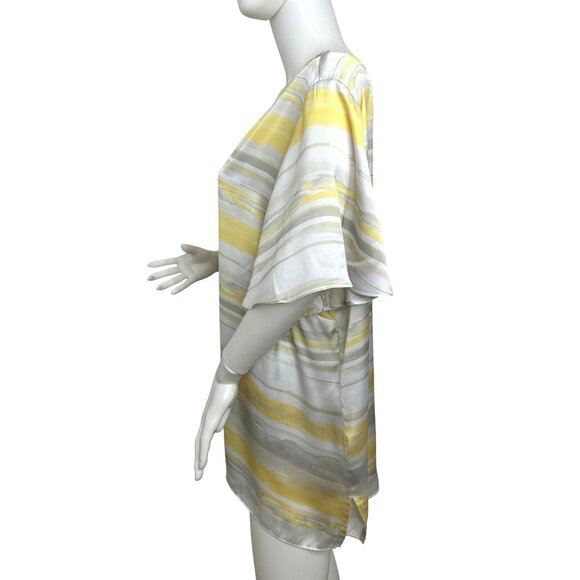 Susan Graver Women’s Tunic Top XL V-Neck Yellow Grey White Horizontal Stripes - Picture 3 of 12